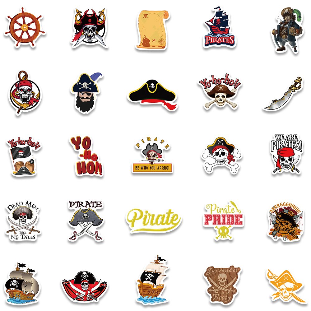 50pcs Cartoon Pirate Skulls Stickers Diy Laptop Phone Case Guitar Helmet Bike Car Waterproof Decoration Decals Gift Wholesale