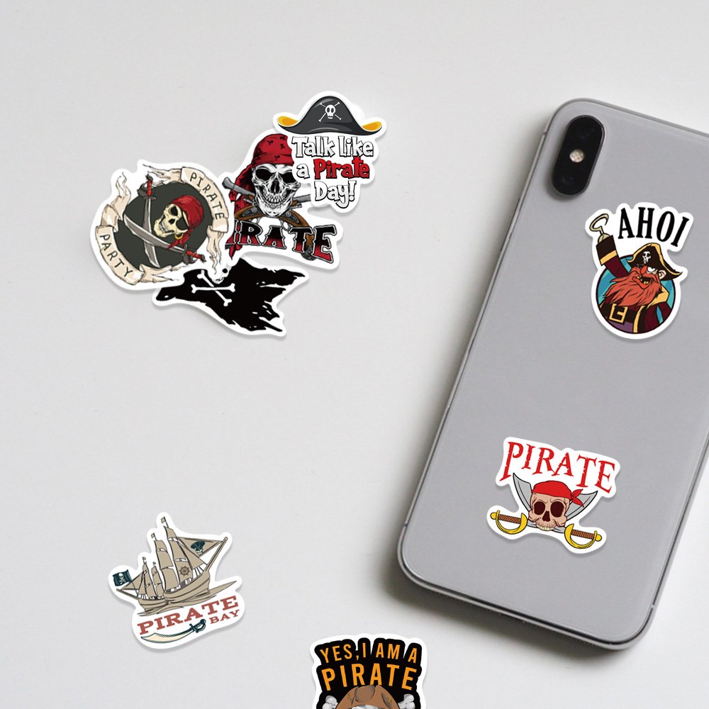 50pcs Cartoon Pirate Skulls Stickers Diy Laptop Phone Case Guitar Helmet Bike Car Waterproof Decoration Decals Gift Wholesale