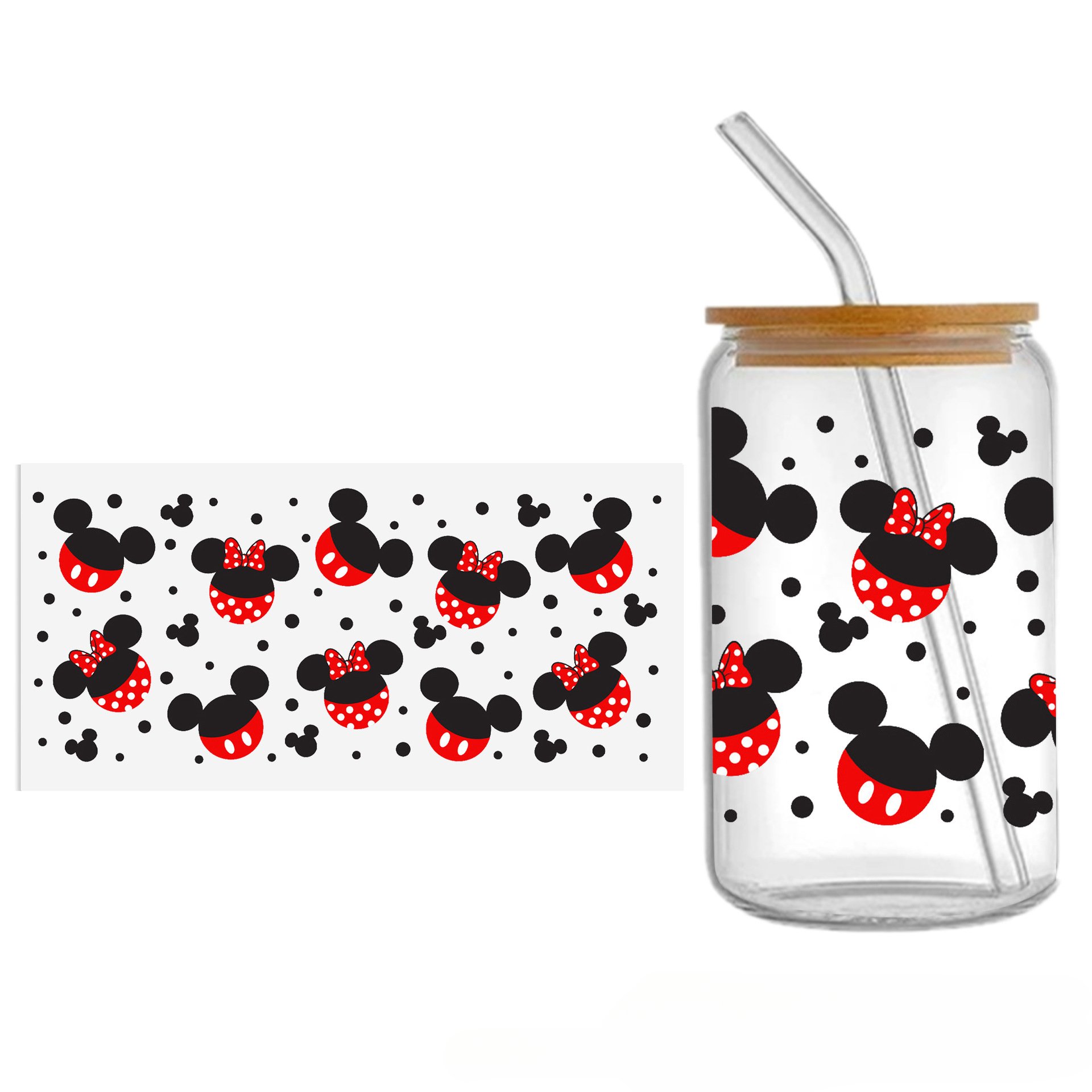 Cartoon Print UV DTF Transfer Crystal Cup Stickers for Princess Mickey Mouse, Easy Peel and Stick, 24cm x 11cm