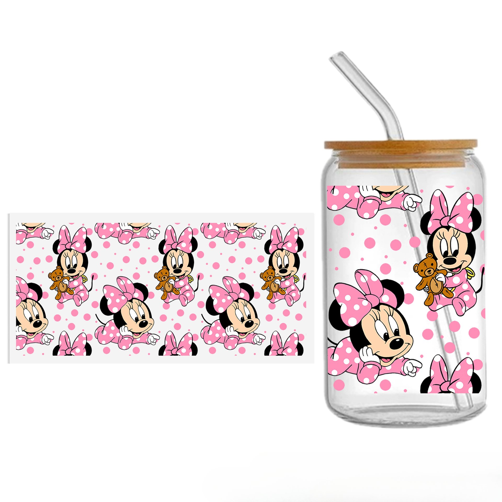 Cartoon Print UV DTF Transfer Crystal Cup Stickers for Princess Mickey Mouse, Easy Peel and Stick, 24cm x 11cm
