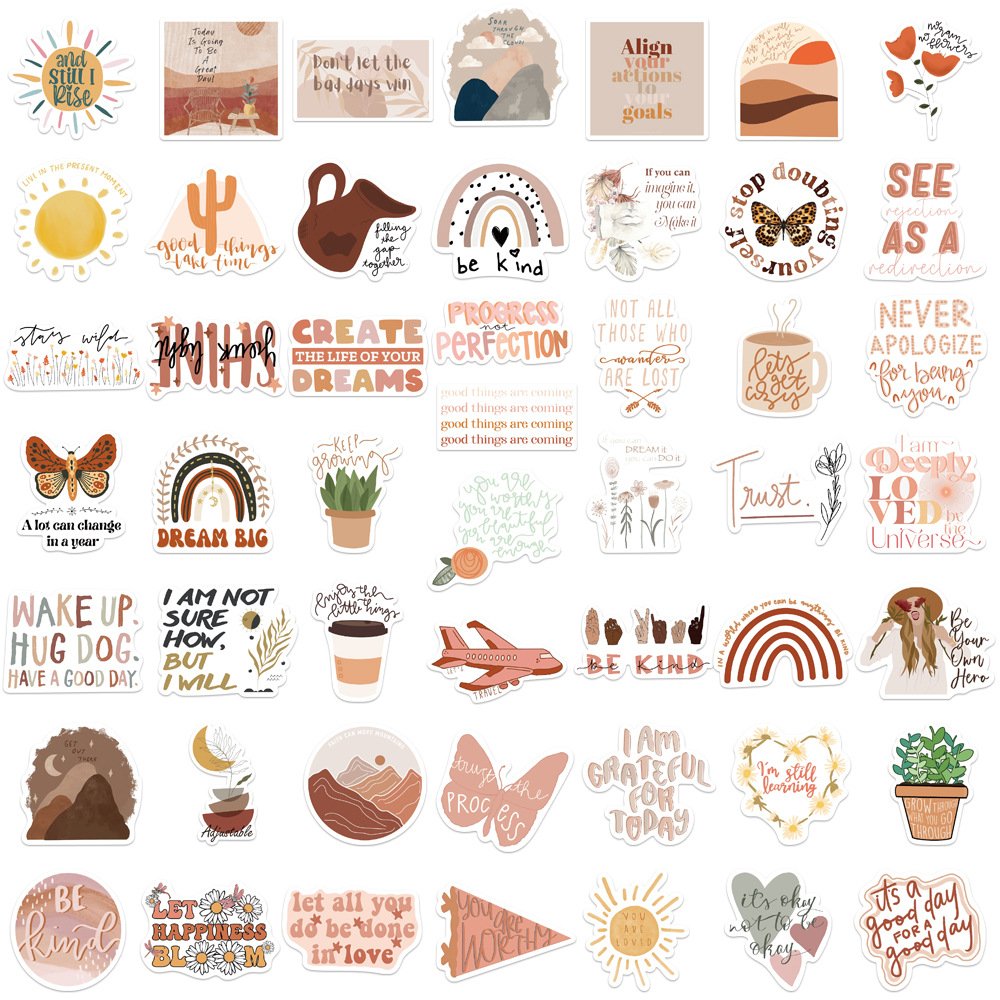 50Pcs Boho Style Inspirational Phrases Graffiti Stickers For Bottle Phone Home Decor Vinyl Bible Quote Cartoon Sticker