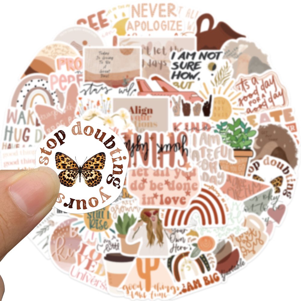50Pcs Boho Style Inspirational Phrases Graffiti Stickers For Bottle Phone Home Decor Vinyl Bible Quote Cartoon Sticker