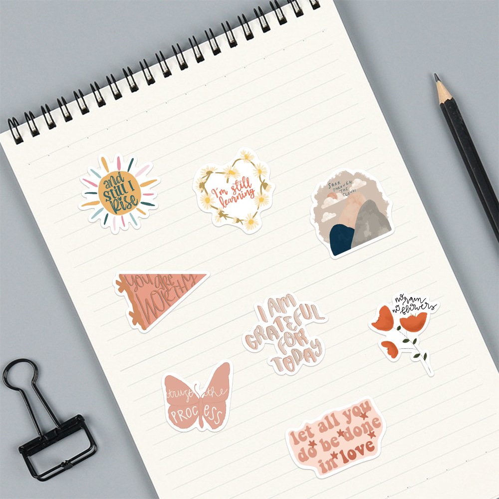 50Pcs Boho Style Inspirational Phrases Graffiti Stickers For Bottle Phone Home Decor Vinyl Bible Quote Cartoon Sticker