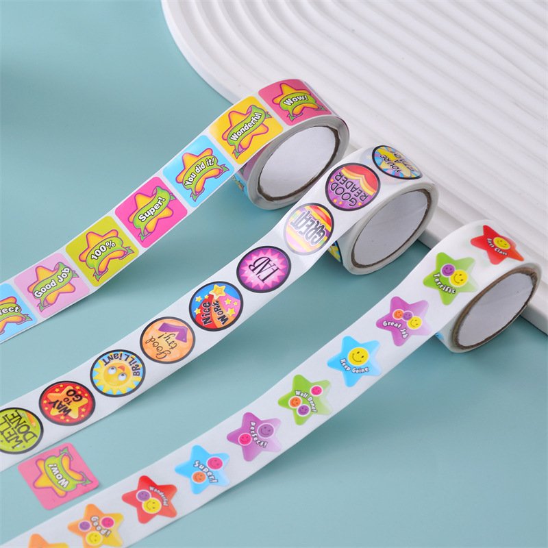 Spot wholesale English teachers reward children stickers encourage learning round square cartoon seal label