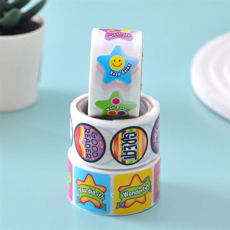 Spot wholesale English teachers reward children stickers encourage learning round square cartoon seal label