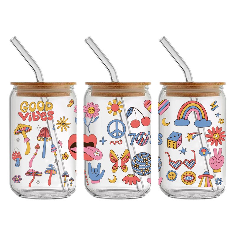 Custom Wholesale Waterproof Coffee Cup UV DTF Transfer Stickers Custom Cartoon Decorative UV DTF Wrap Transfer Stickers
