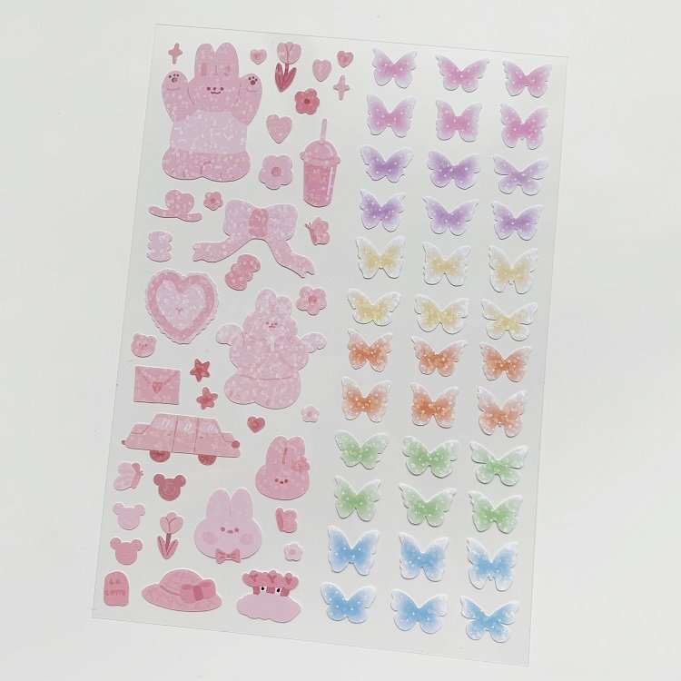 Customised Cartoon Glitter Clear Stickers Transparent Custom Sticker Sheet Glitter Kids Sticker Sheets