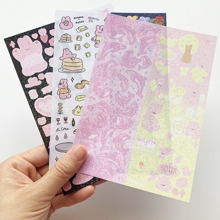 Customised Cartoon Glitter Clear Stickers Transparent Custom Sticker Sheet Glitter Kids Sticker Sheets