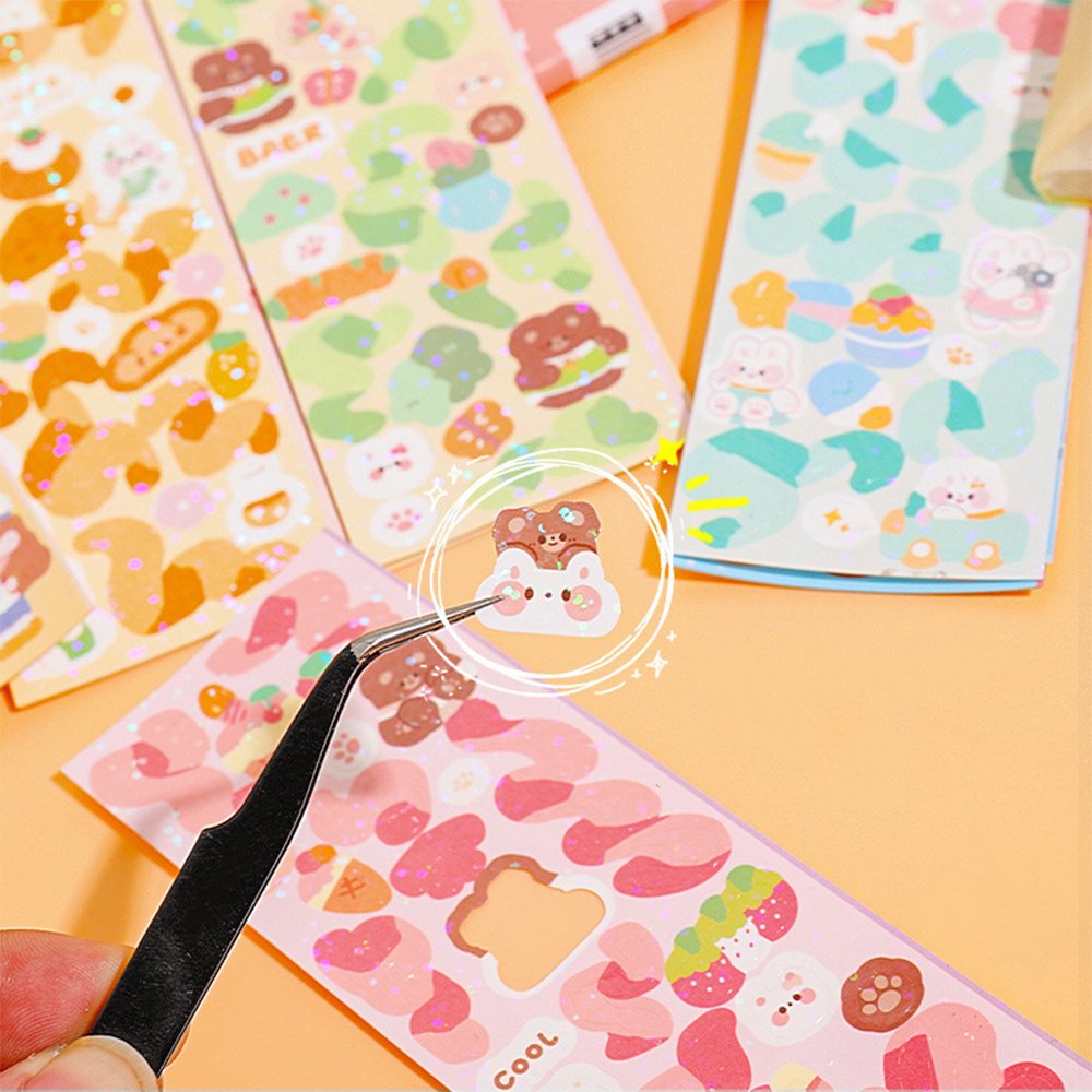 Cartoon laser glitter stickers diary handbook cute rabbit bear stickers for kindergarten children