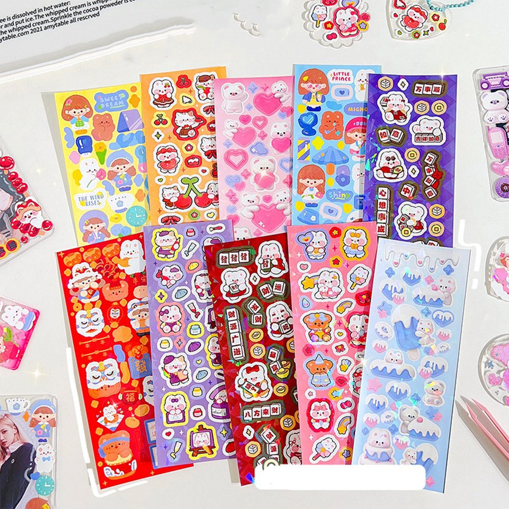 Cartoon laser glitter stickers diary handbook cute rabbit bear stickers for kindergarten children