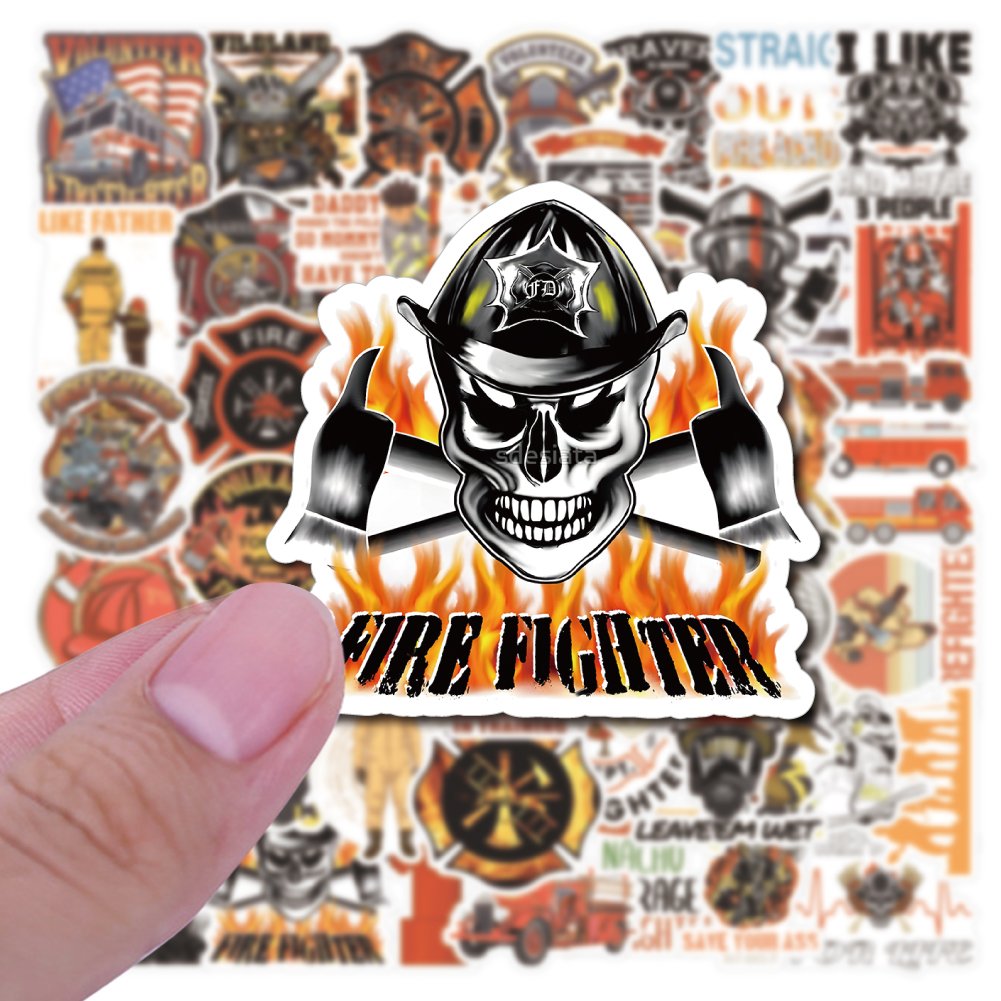 50Pcs Cartoon Fireman Sticker Custom Waterproof Vinyl Motorcycle Notebook Water Cup Decal Graffiti Cute Firefighter Stickers
