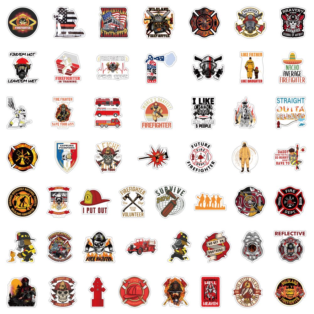 50Pcs Cartoon Fireman Sticker Custom Waterproof Vinyl Motorcycle Notebook Water Cup Decal Graffiti Cute Firefighter Stickers