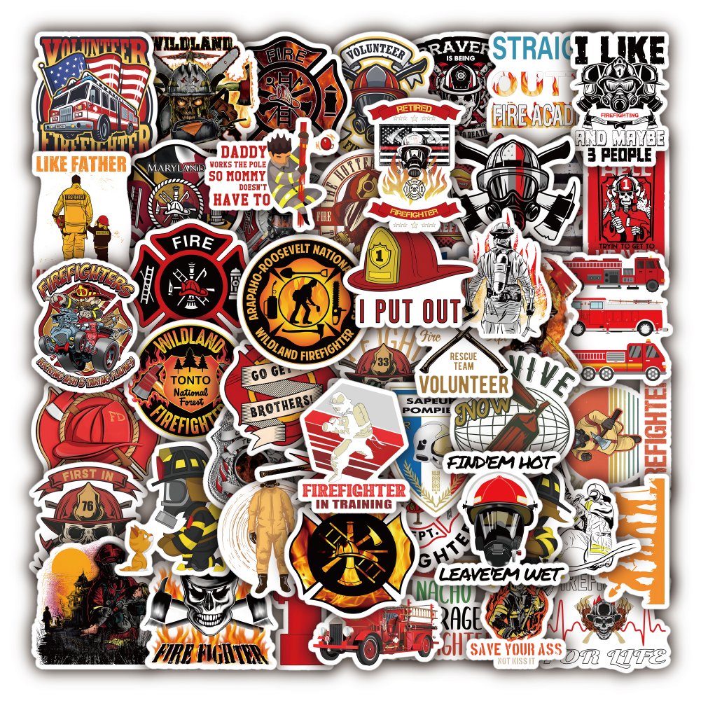 50Pcs Cartoon Fireman Sticker Custom Waterproof Vinyl Motorcycle Notebook Water Cup Decal Graffiti Cute Firefighter Stickers