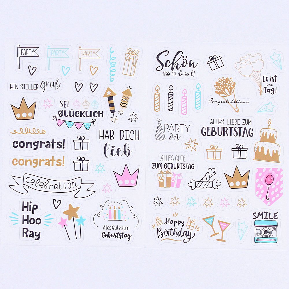 Cartoon Happy Birthday PVC Stickers for Party Decoration UV Printed Scrapbook Birthday Sticker for Promotional Gifts