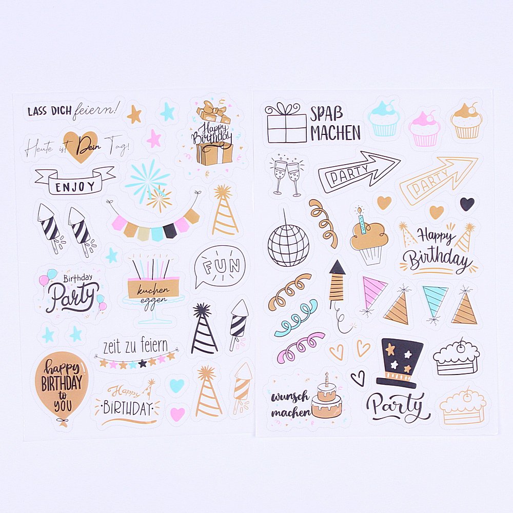 Cartoon Happy Birthday PVC Stickers for Party Decoration UV Printed Scrapbook Birthday Sticker for Promotional Gifts