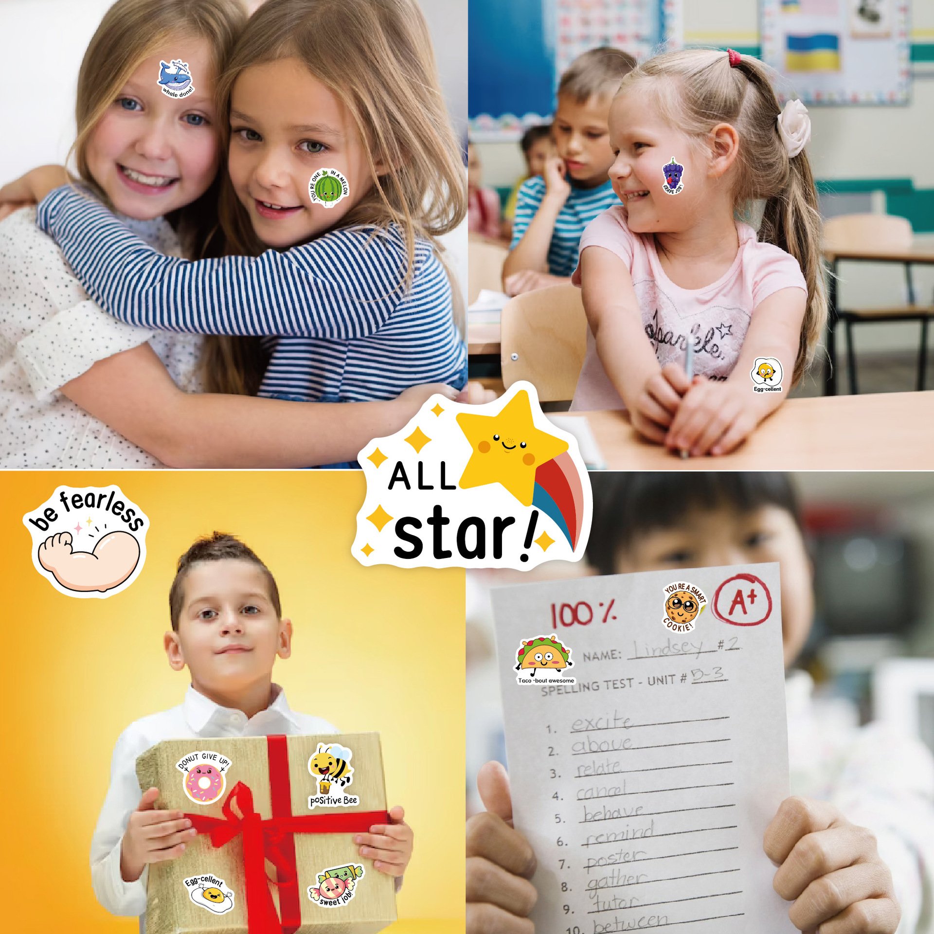 20pcs Punny Teacher Sticker Cartoon Cute Animal Incentives Kiss cut Stickers for Kids Funny Reward Sticker Sheet for Toddlers