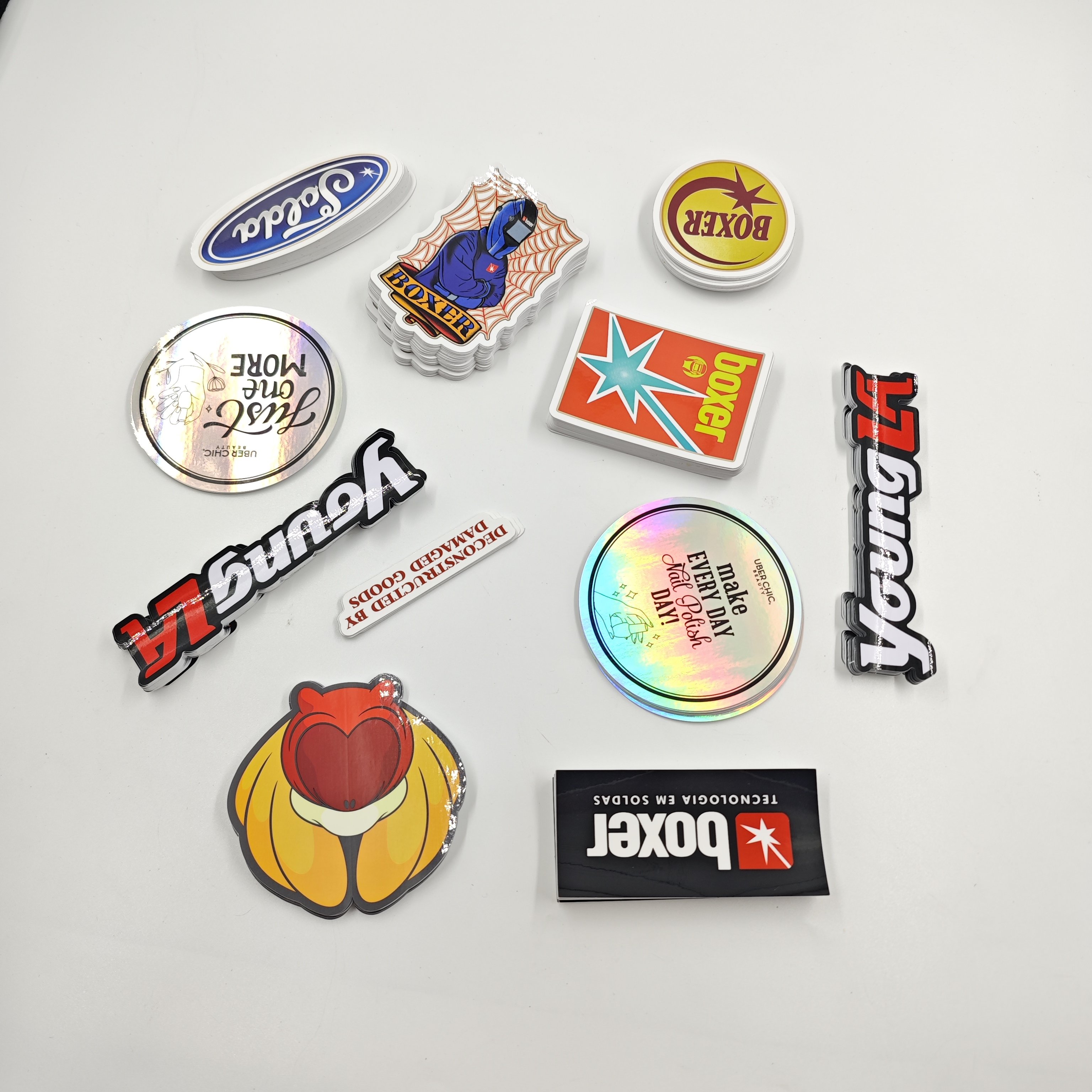 Custom Printed Private Die Cut Glossy Laminated PVC Adhesive Sticker Holographic Effect Cartoon Logo Labels