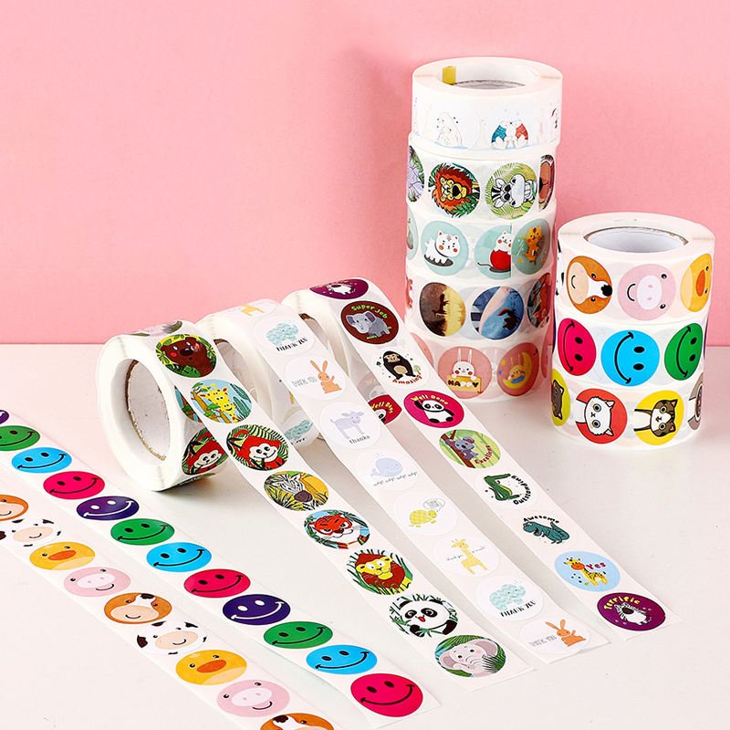 Custom Cute Cartoon Animals Sticker Labels Printing Round Vinyl Paper School Supplies Child Reward Kids Sticker