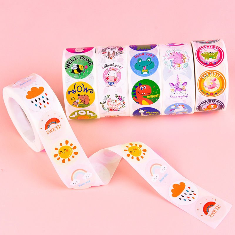 Custom Cute Cartoon Animals Sticker Labels Printing Round Vinyl Paper School Supplies Child Reward Kids Sticker