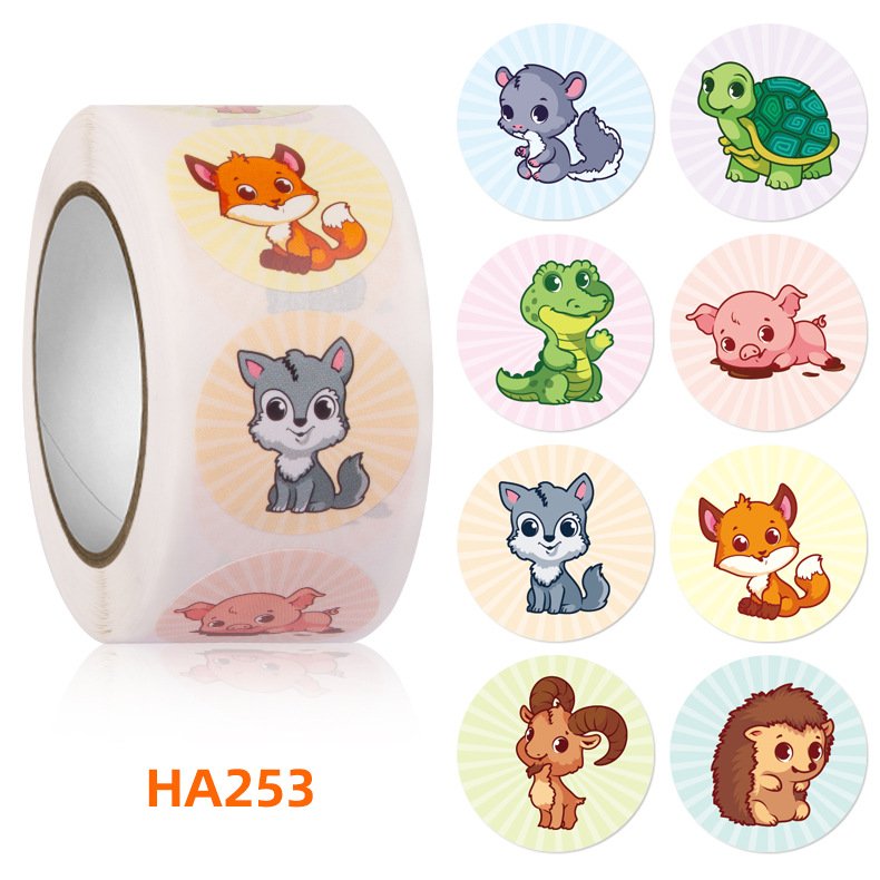 Wholesale Sticker Logo Roll Print Stickers Animal Cute Cartoon Decorative Educational Rewards encourage Label For kids