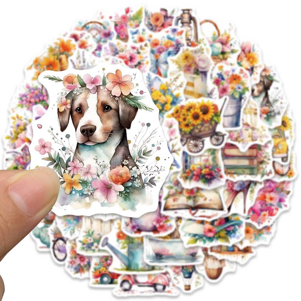 50pcs Retro Flower World Waterproof Stickers Graffiti Toy Decals to Diy Scrapbooking Notebook Travel Luggage Bike Phone Sticker