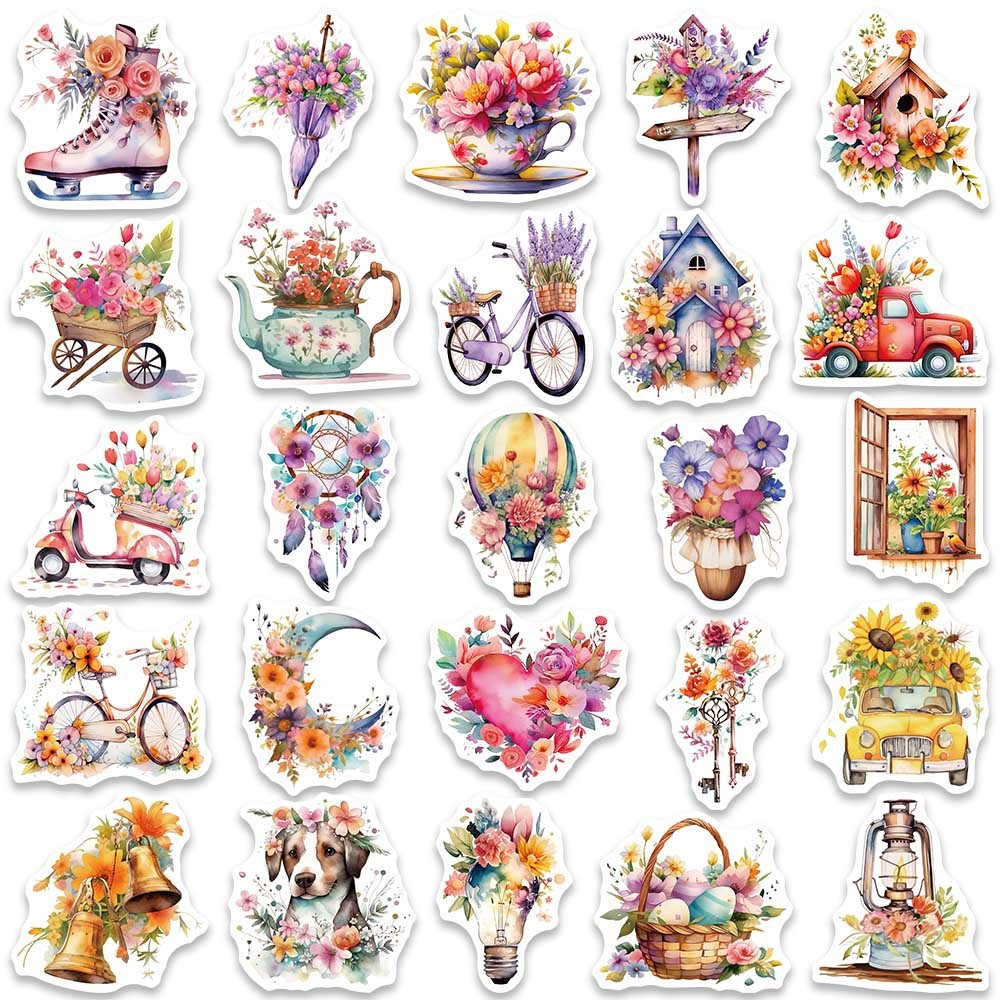 50pcs Retro Flower World Waterproof Stickers Graffiti Toy Decals to Diy Scrapbooking Notebook Travel Luggage Bike Phone Sticker