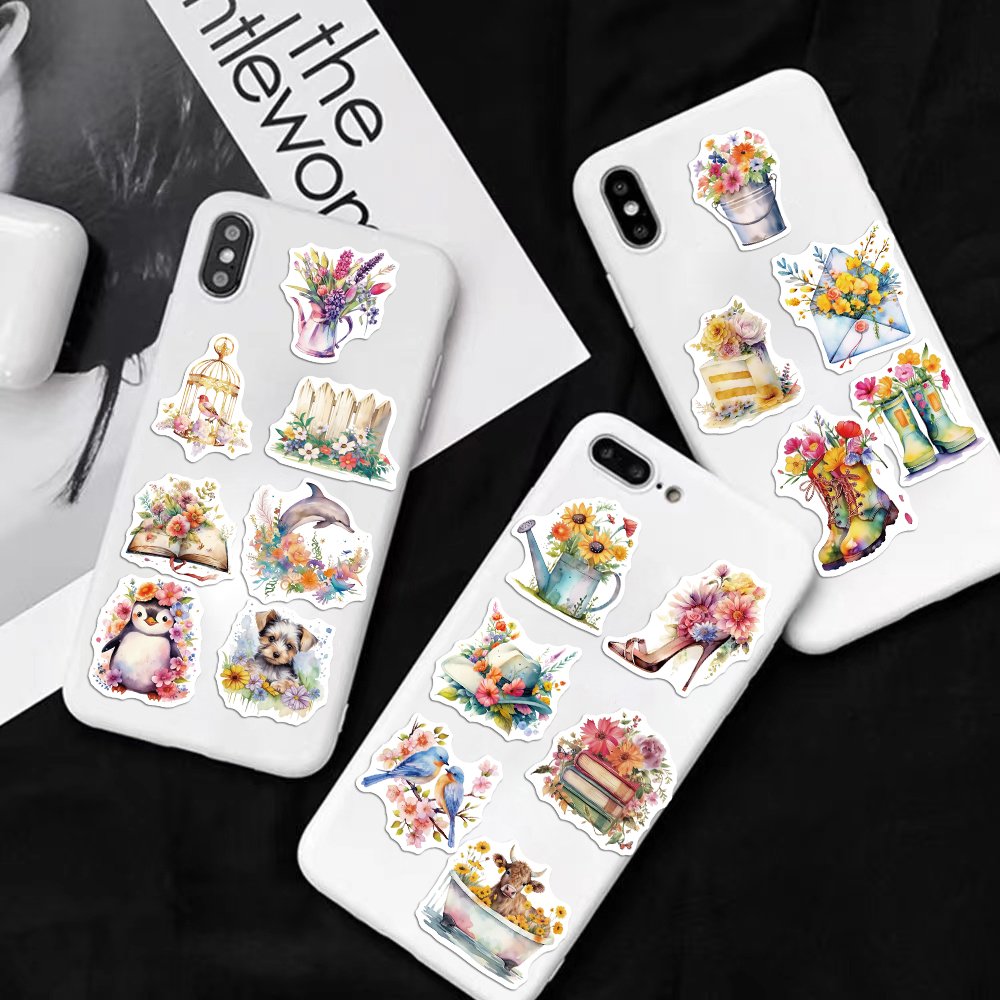 50pcs Retro Flower World Waterproof Stickers Graffiti Toy Decals to Diy Scrapbooking Notebook Travel Luggage Bike Phone Sticker