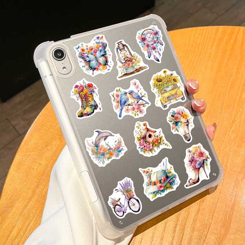 50pcs Retro Flower World Waterproof Stickers Graffiti Toy Decals to Diy Scrapbooking Notebook Travel Luggage Bike Phone Sticker
