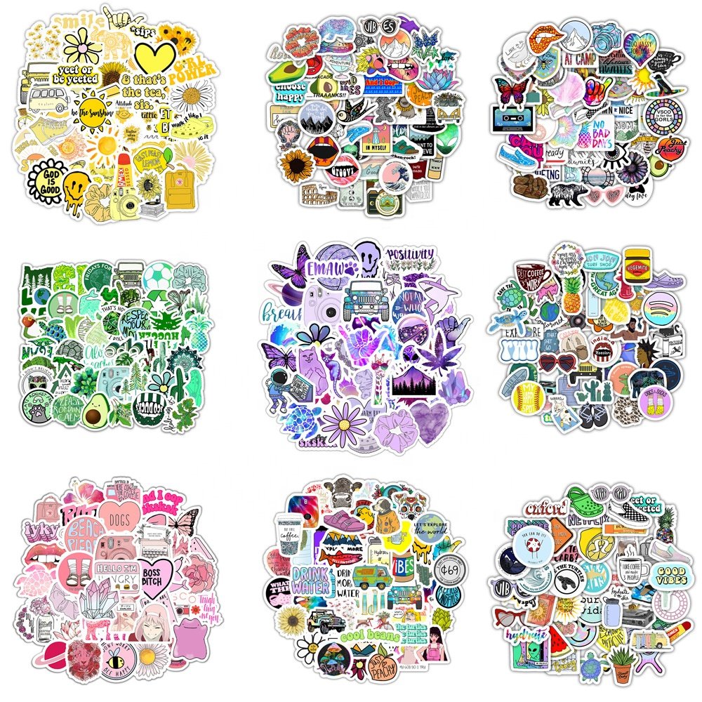 50pcs Pink Color Cute Cartoon Laptop Stickers Waterproof Trendy Aesthetic Hydroflask Luggage Reusable Stickers for Teens Girls