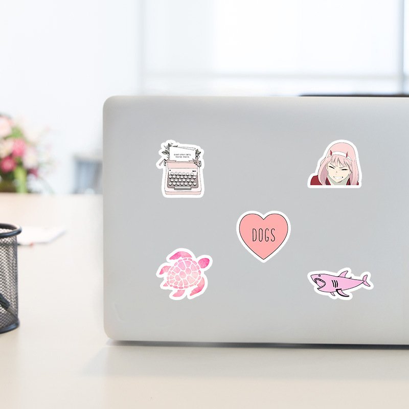 50pcs Pink Color Cute Cartoon Laptop Stickers Waterproof Trendy Aesthetic Hydroflask Luggage Reusable Stickers for Teens Girls