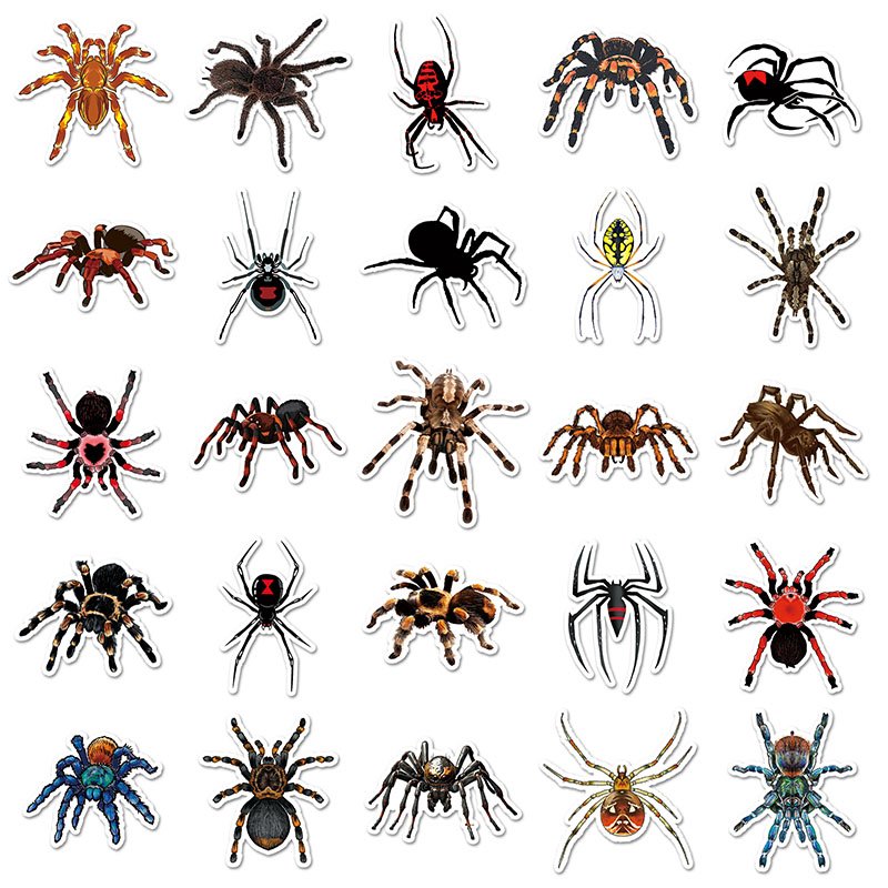 50pcs Arthropod Spider Cartoon Sticker Waterproof Decorative Laptop Luggage Sticker