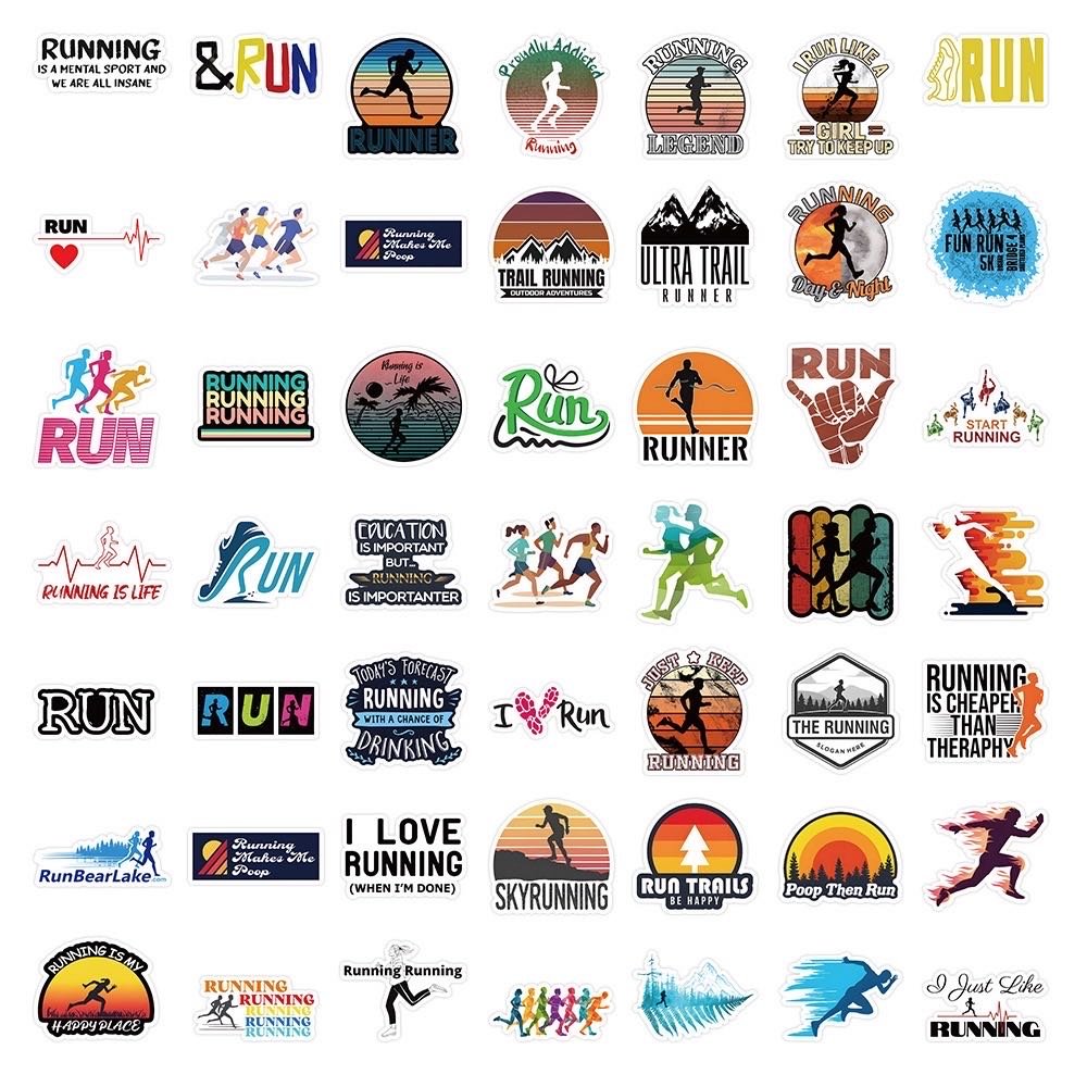 100Pcs Love Running Cartoon Logo Graffiti Stickers For Bottle Phone Decal Vinyl Runner Decor Run Sport Sticker