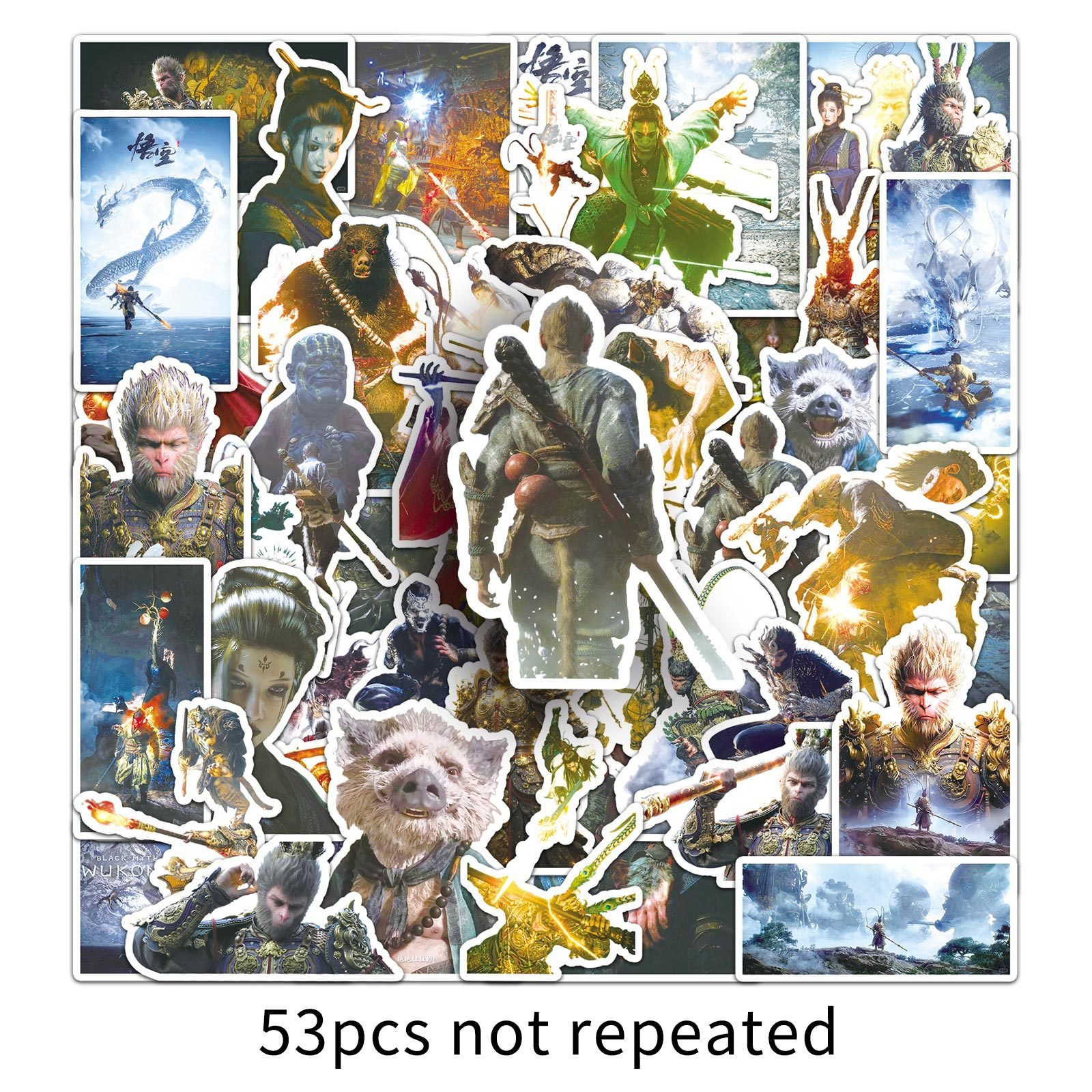 50PCS Game Black Myth Wukong Paper Anime Sticker Set for Laptop Luggage Cartoon Waterproof Sticker Sun Wukong Stickers for Anime