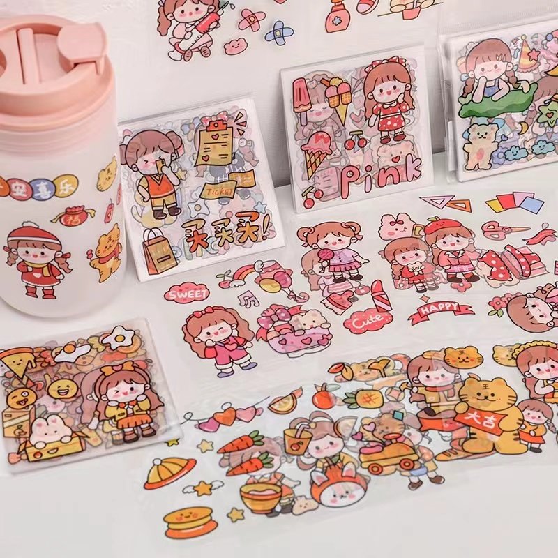Die Cut Waterproof Vinyl Pvc Adhesive Cute Animals Cartoon Custom Logo Stickers Packaging Labels