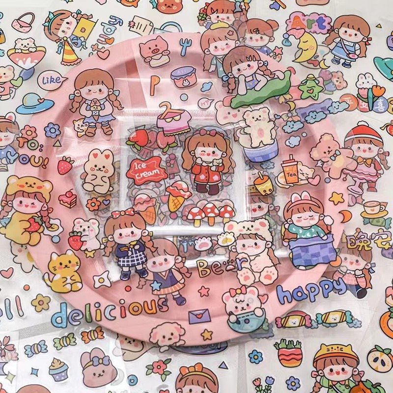 Die Cut Waterproof Vinyl Pvc Adhesive Cute Animals Cartoon Custom Logo Stickers Packaging Labels