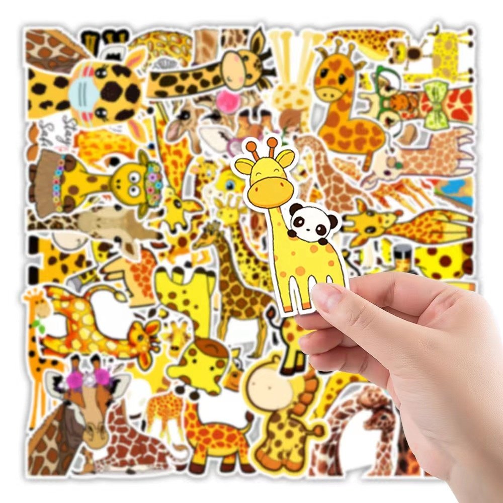 50pcs Cute Cartoon Giraffe PVC Waterproof Animal Decorative Sticker Packs For Skateboard Bottle Cup Notebook Luggage Laptop