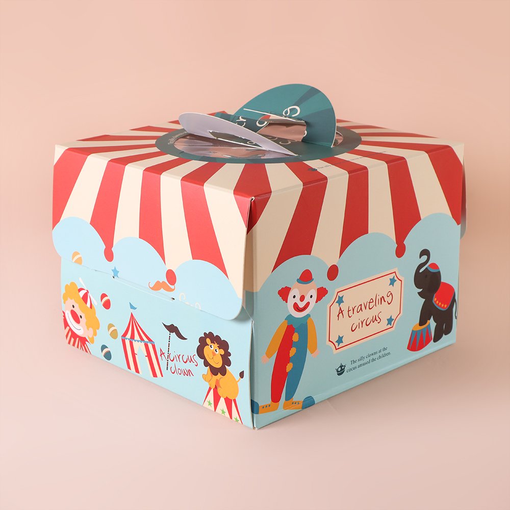 Cartoon style cake box Foldable snack paper box with handle