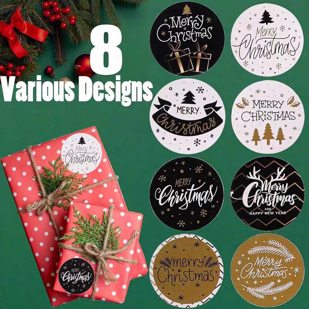 Custom printing christmas round label sticker 2.5cm/1 inch Cartoon Stickers Christmas Decoration gift sticker roll