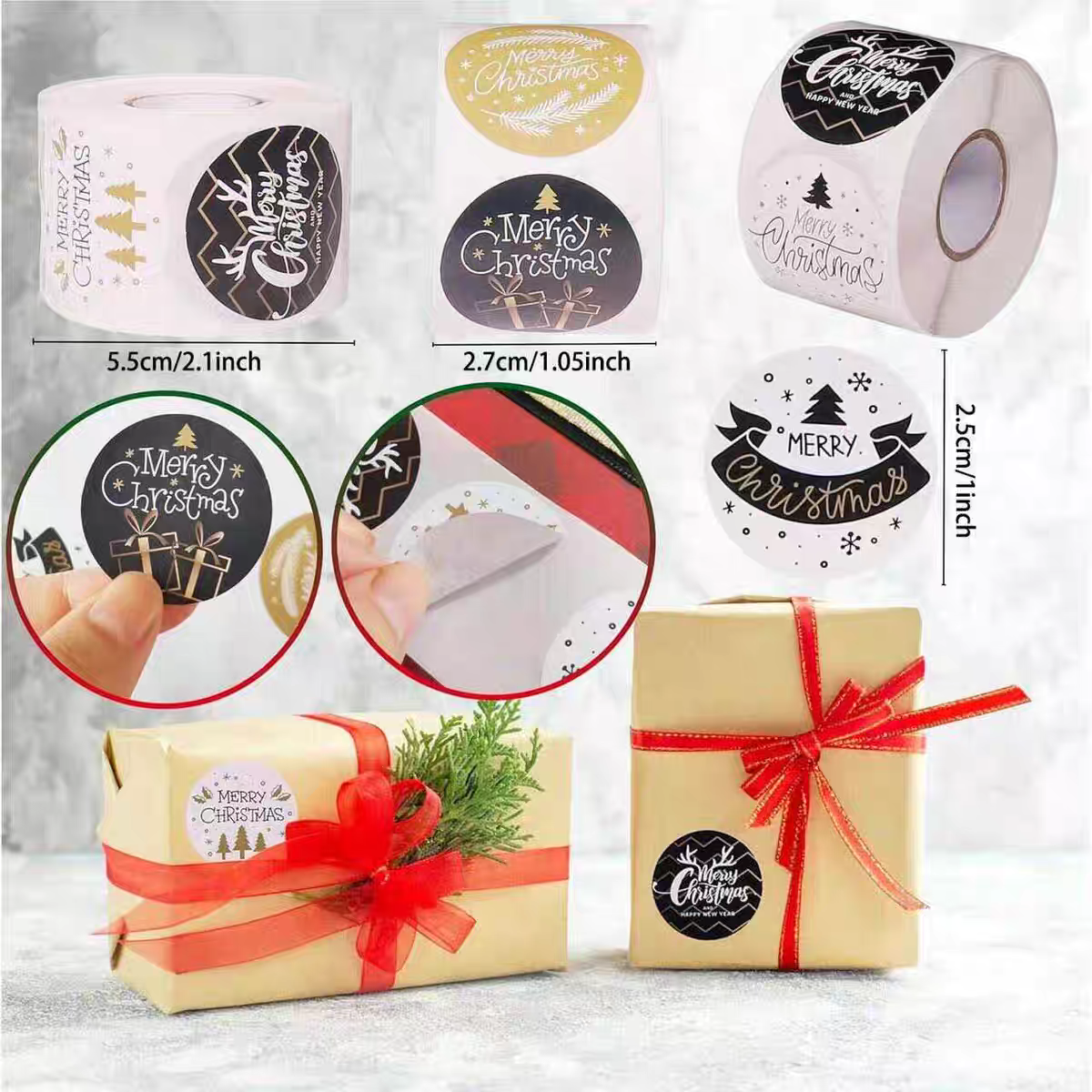 Custom printing christmas round label sticker 2.5cm/1 inch Cartoon Stickers Christmas Decoration gift sticker roll