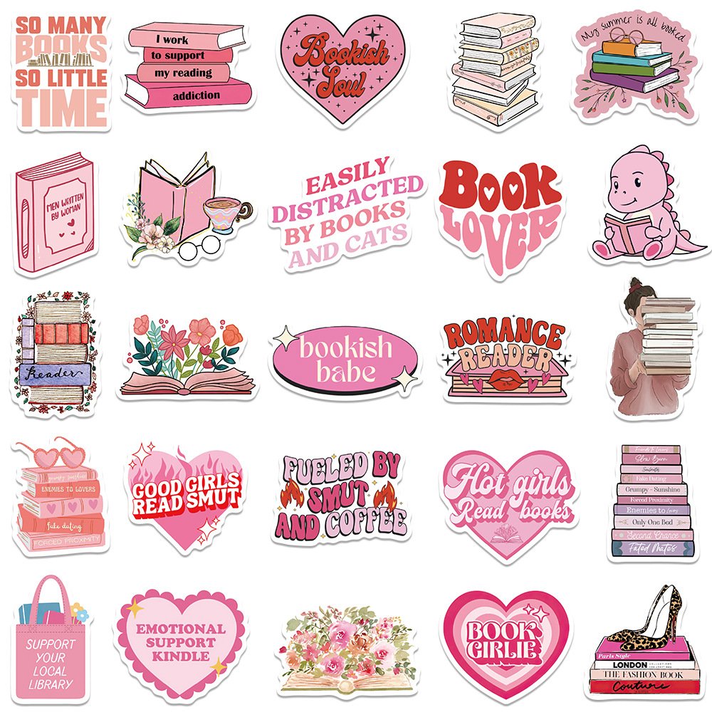 Hot selling new style 50pcs pink bookish color for girls waterproof decor cartoon stickers