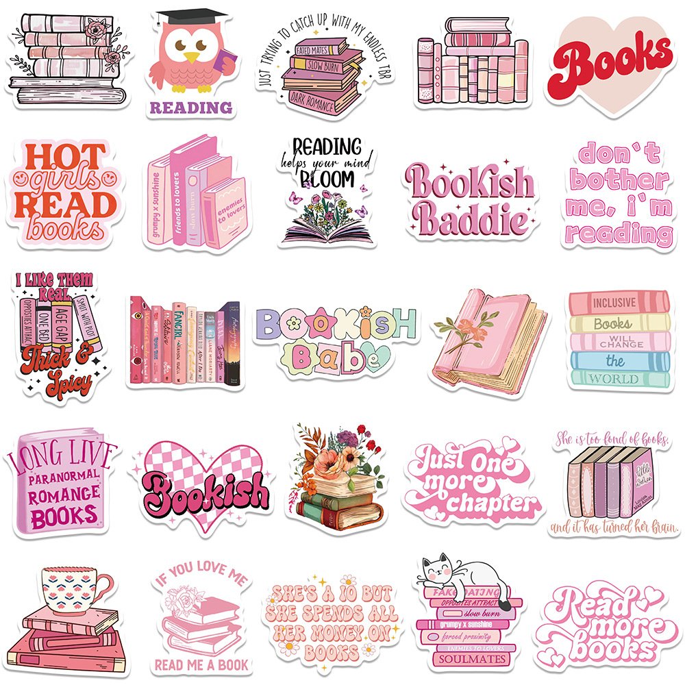 Hot selling new style 50pcs pink bookish color for girls waterproof decor cartoon stickers