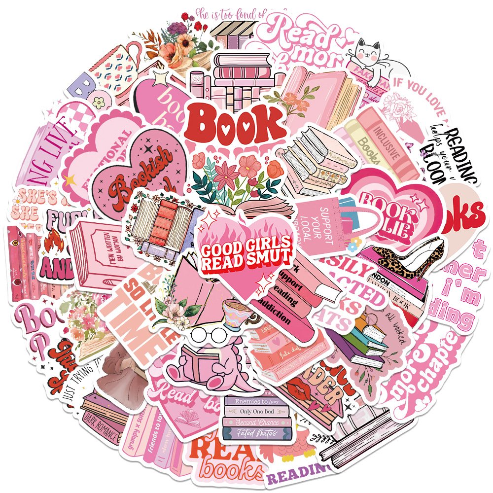 Hot selling new style 50pcs pink bookish color for girls waterproof decor cartoon stickers