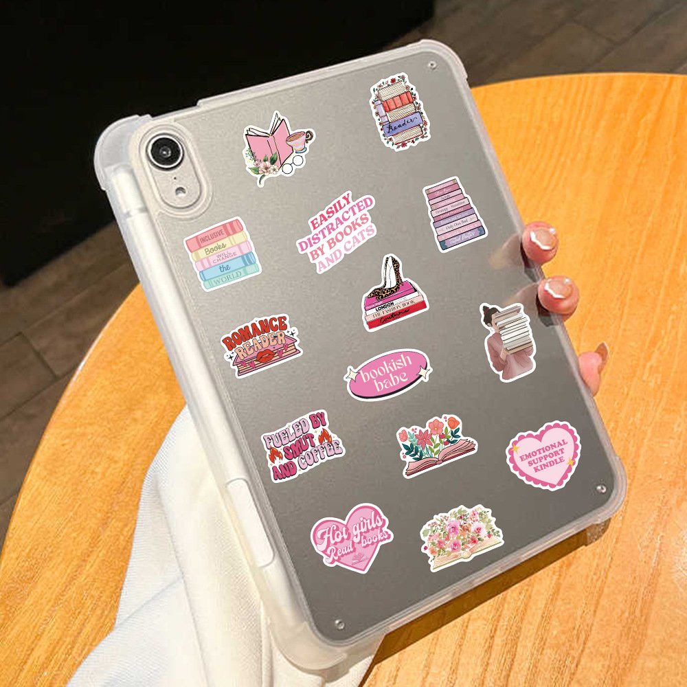 Hot selling new style 50pcs pink bookish color for girls waterproof decor cartoon stickers