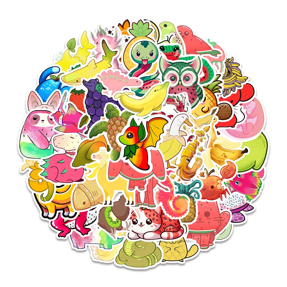 54pcs Fruit animals die cut vinyl PVC waterproof cartoon animal decorative sticker pack for kids laptop luggage bike