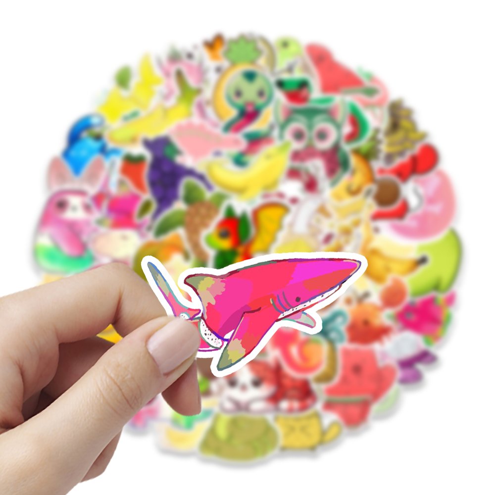 54pcs Fruit animals die cut vinyl PVC waterproof cartoon animal decorative sticker pack for kids laptop luggage bike