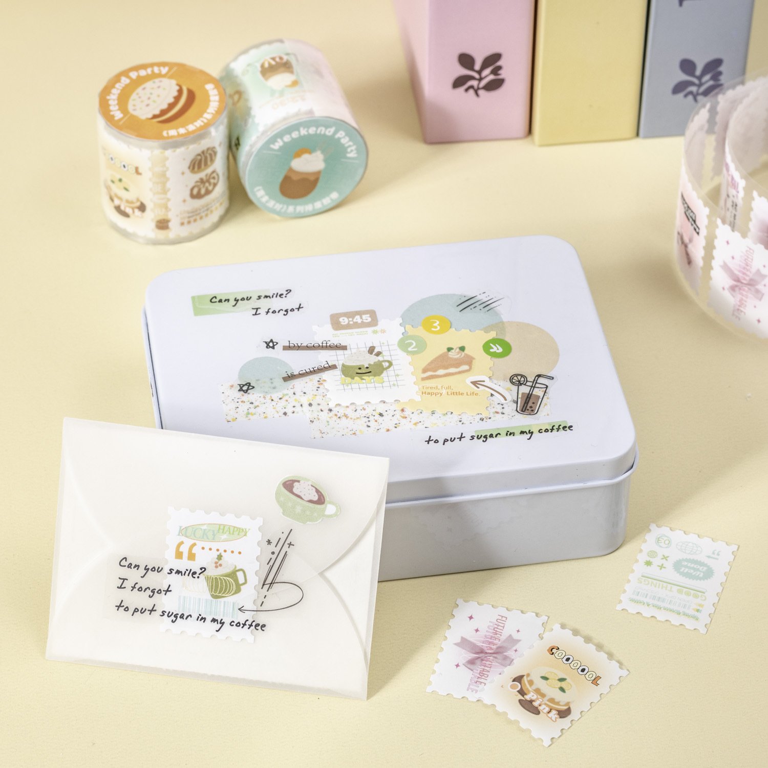 2M/Roll Tape Weekend Party Series Stamps Theme Handbook DIY Recycled Stickers
