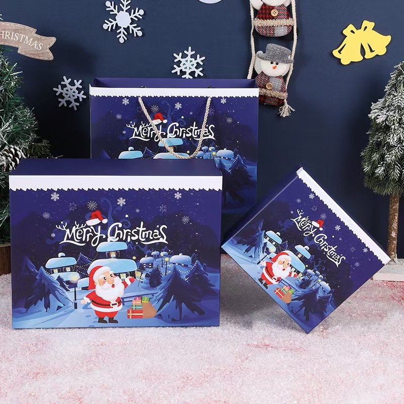 Exquisite high-end Christmas gift box Blue Spot scarf cartoon Christmas Eve Apple hat bag gift wrap gift box