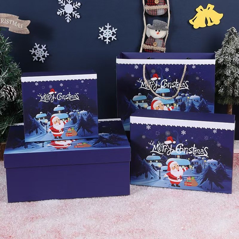 Exquisite high-end Christmas gift box Blue Spot scarf cartoon Christmas Eve Apple hat bag gift wrap gift box