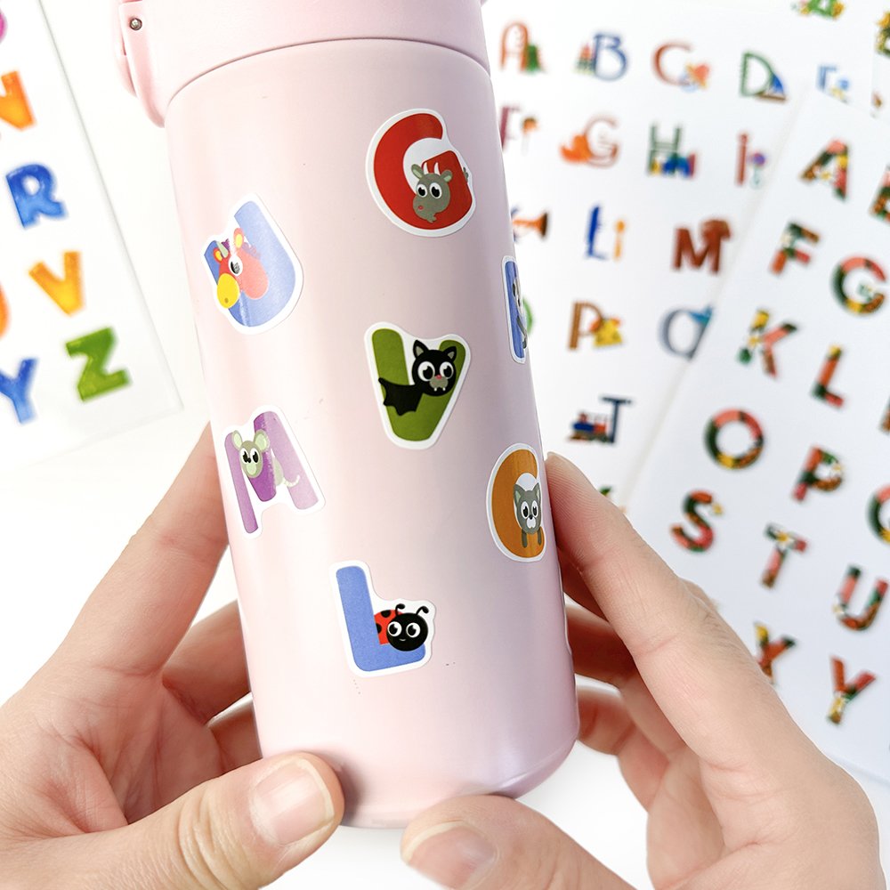 Waterproof Cartoon Alphabet Stickers for Water Cup Computer Decor Cute Learning English Alphabet
