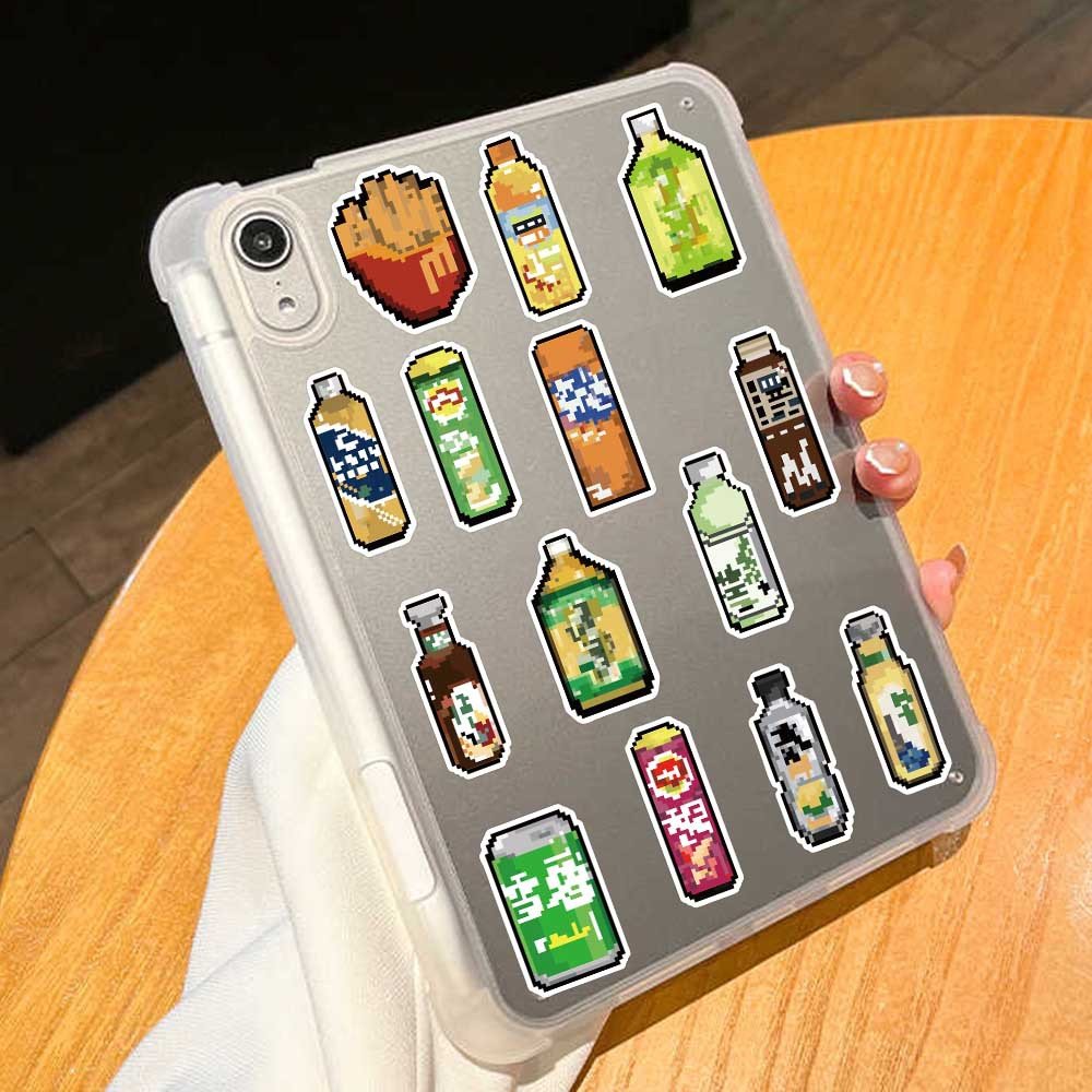 50Pcs Cartoon Pixel Food Drink Logo Graffiti Stickers For Wall Refrigerator Decor Cute Snacks Beverage Sticker